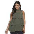 Plus Size Apt. 9&reg; Crinkle Chiffon Mockneck Tank, Women's, Size: 0x, Green