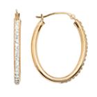 14k Gold-bonded Sterling Silver Crystal Oval Hoop Earrings, Women's, White