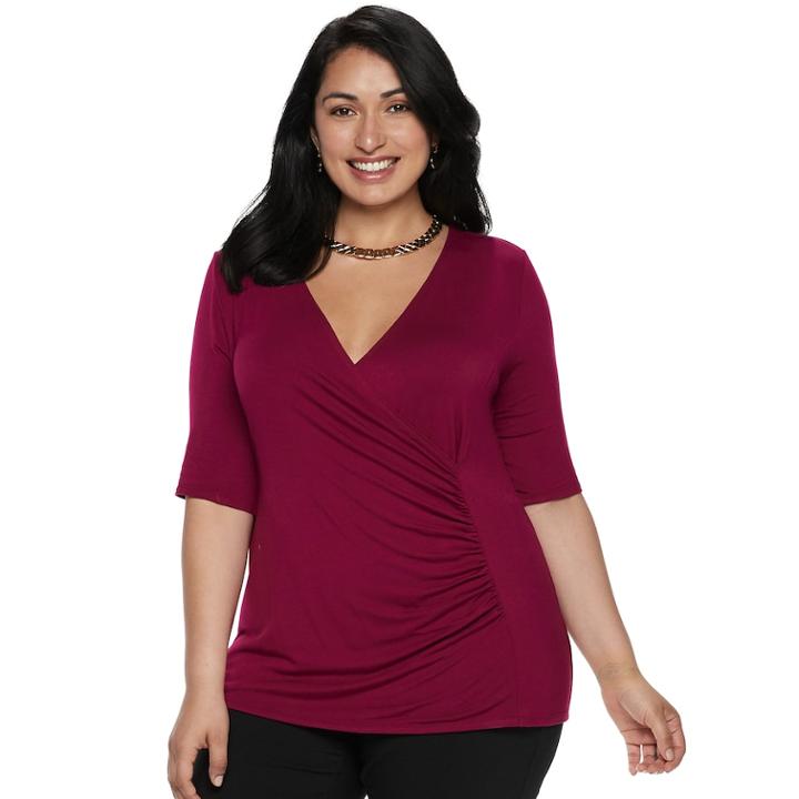 Plus Size Dana Buchman Wrap Top, Women's, Size: 1xl, Dark Red
