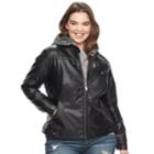 Juniors' Plus Size J-2 Removable Hood Faux-leather Jacket, Teens, Size: 1xl, Black