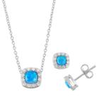 Sterling Silver Lab-created Blue Opal & Cubic Zirconia Halo Jewelry Set, Women's