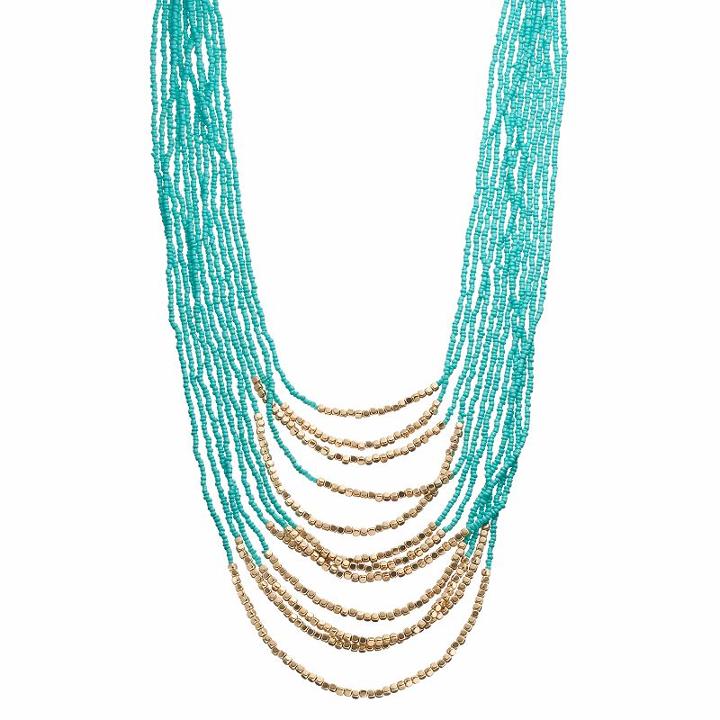 Aqua Seed Bead Layered Necklace, Women's, Turq/aqua