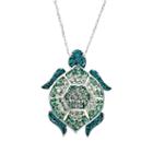 Artistique Sterling Silver Crystal Turtle Pendant - Made With Swarovski Crystals, Women's, Green