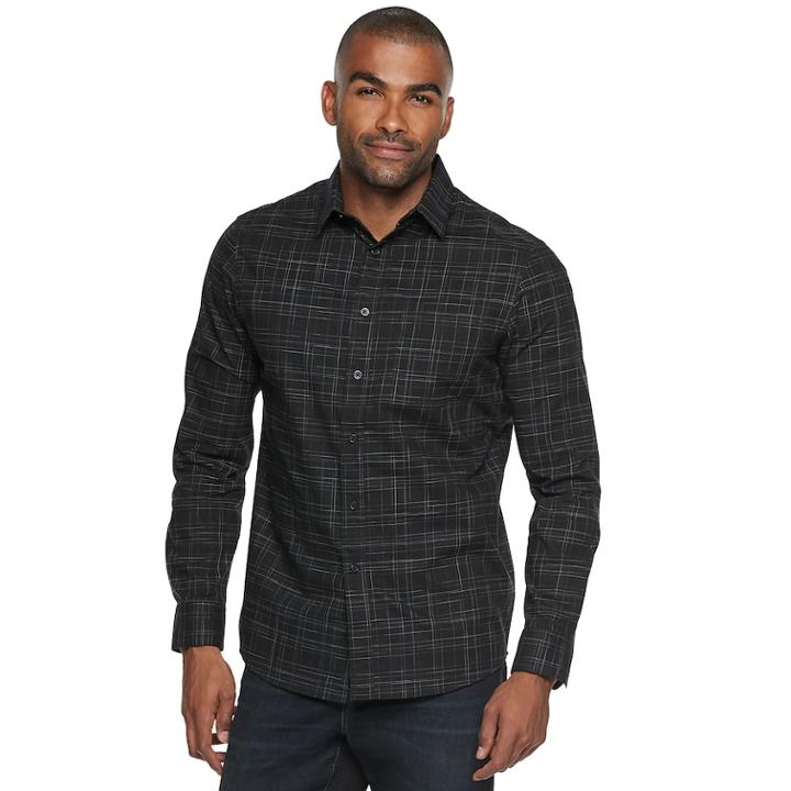 Men's Apt. 9&reg; Stretch No-iron Woven Button-down Shirt, Size: Xxl, Black