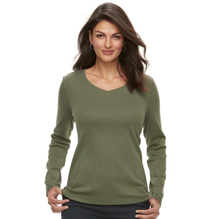Women's Croft & Barrow&reg; Essential V-neck Top, Size: Small, Dark Green