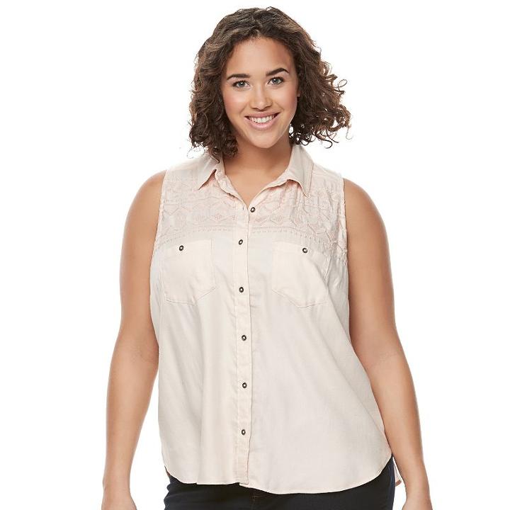 Juniors' Plus Size Mudd&reg; Embroidered Sleeveless Blouse, Girl's, Size: 2xl, Lt Orange
