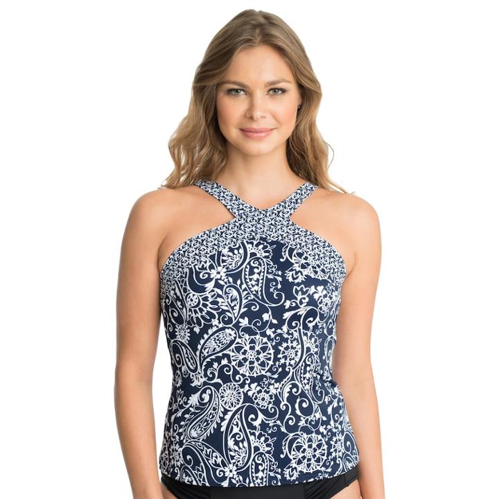Women's Upstream Paisley Twist Tankini Top, Size: 12, Blue (navy)