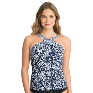 Women's Upstream Paisley Twist Tankini Top, Size: 12, Blue (navy)