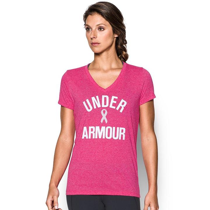 Women's Under Armour Power In Pink Wordmark Tech V-twist Tee, Size: Xl, Dark Pink