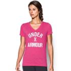 Women's Under Armour Power In Pink Wordmark Tech V-twist Tee, Size: Xl, Dark Pink