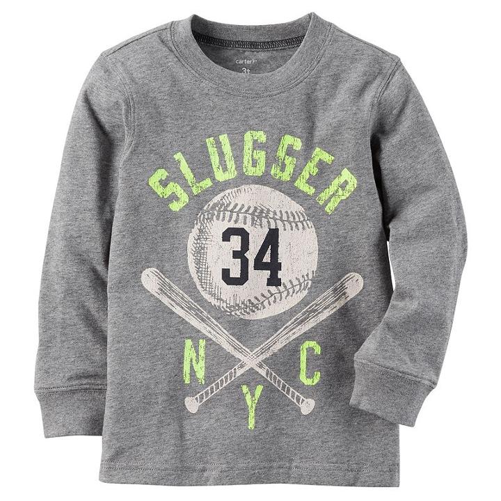 Boys 4-8 Carter's Slugger Nyc Baseball Long Sleeved Graphic Tee, Size: 8, Light Grey
