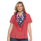 Plus Size World Unity Solid Tee & Printed Scarf, Women's, Size: 0x, Med Red