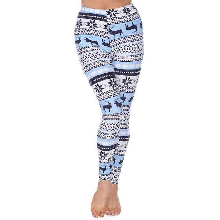 Women's White Mark Printed Leggings, Light Blue