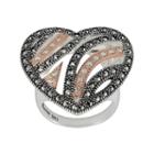 Lavish By Tjm 14k Rose Gold Over Silver And Sterling Silver Crystal Heart Ring - Made With Swarovski Marcasite, Women's, Size: 9, Brown