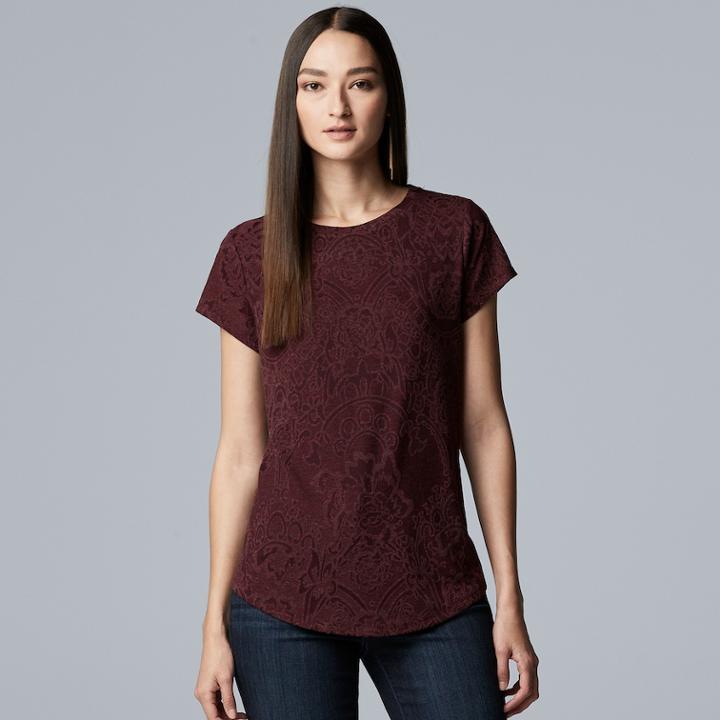 Women's Simply Vera Vera Wang Essential Lace Tee, Size: Xl, Drk Purple