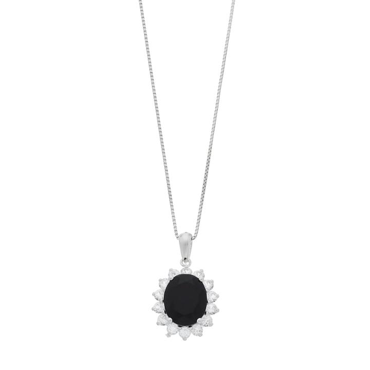 Sterling Silver Onyx & Lab-created White Sapphire Pendant, Women's, Size: 18