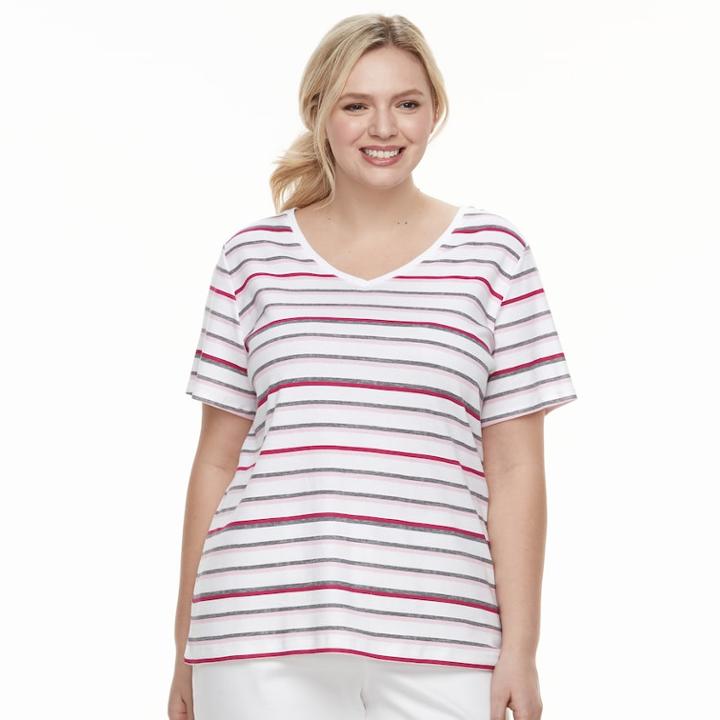 Plus Size Croft & Barrow&reg; Essential V-neck Tee, Women's, Size: 4xl, Dark Pink