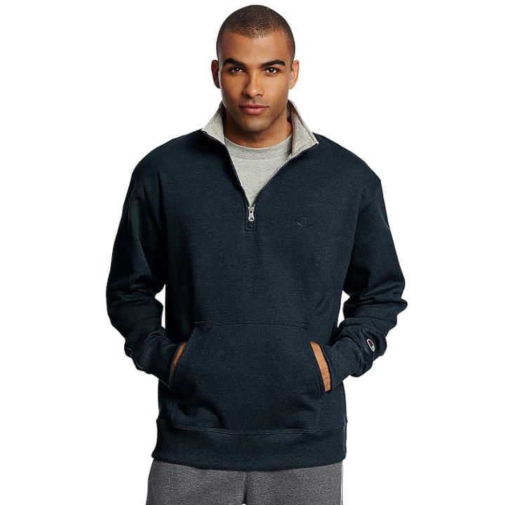 Men's Champion Fleece Powerblend Quarter-zip Pullover, Size: Small, Blue (navy)