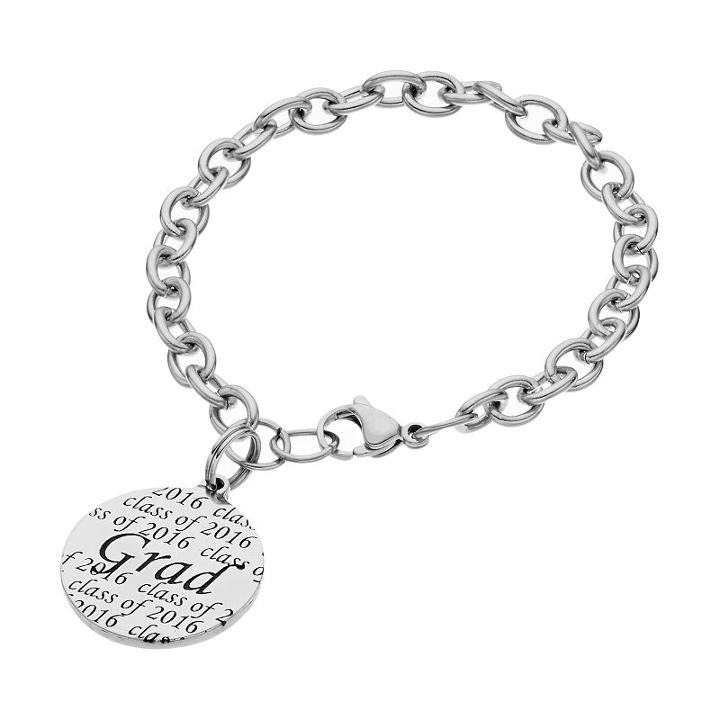 Stainless Steel Class Of 2016 Grad Disc Charm Bracelet, Women's, Size: 7.5, Grey