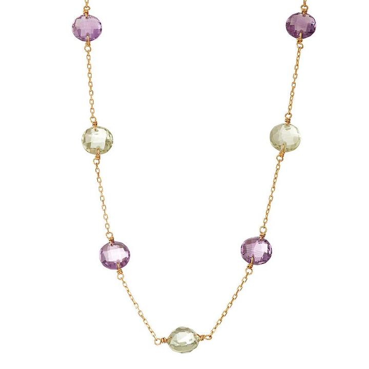 14k Gold Amethyst & Green Quartz Station Necklace, Women's, Size: 18, Multicolor