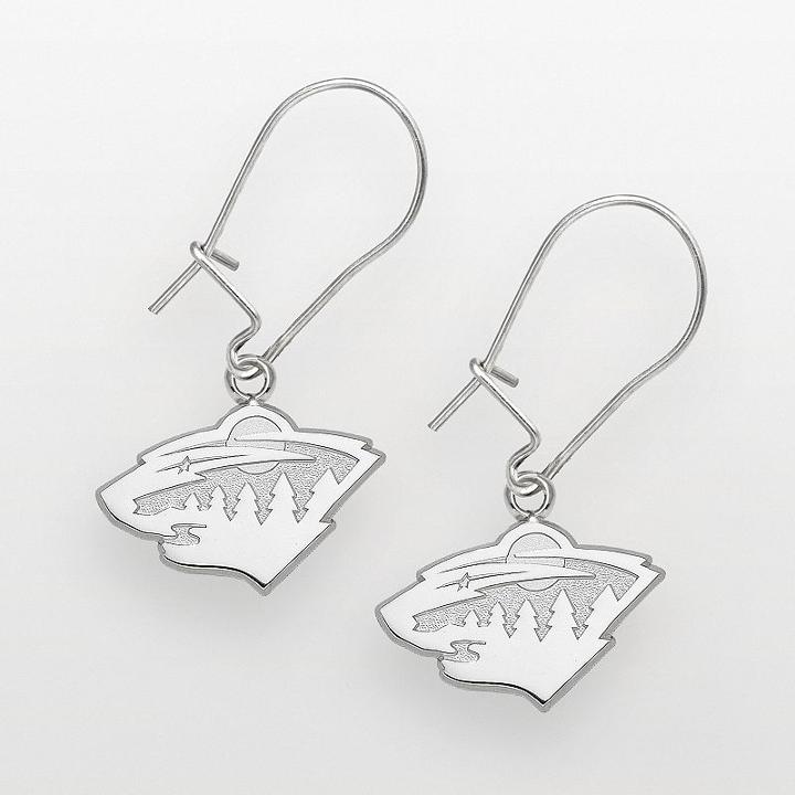 Logoart Minnesota Wild Sterling Silver Logo Drop Earrings, Women's, Grey