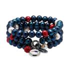 New England Patriots Dyed Freshwater Cultured Pearl Team Logo Charm Stretch Bracelet Set, Women's, Blue