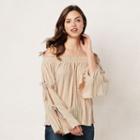 Women's Lc Lauren Conrad Smocked Off-the-shoulder Top, Size: Xxl, Beig/green (beig/khaki)