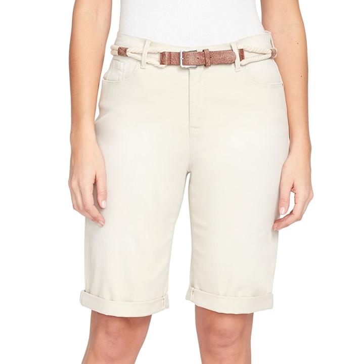 Women's Gloria Vanderbilt Joslyn Belted Bermuda Jean Shorts, Size: 12, Brown