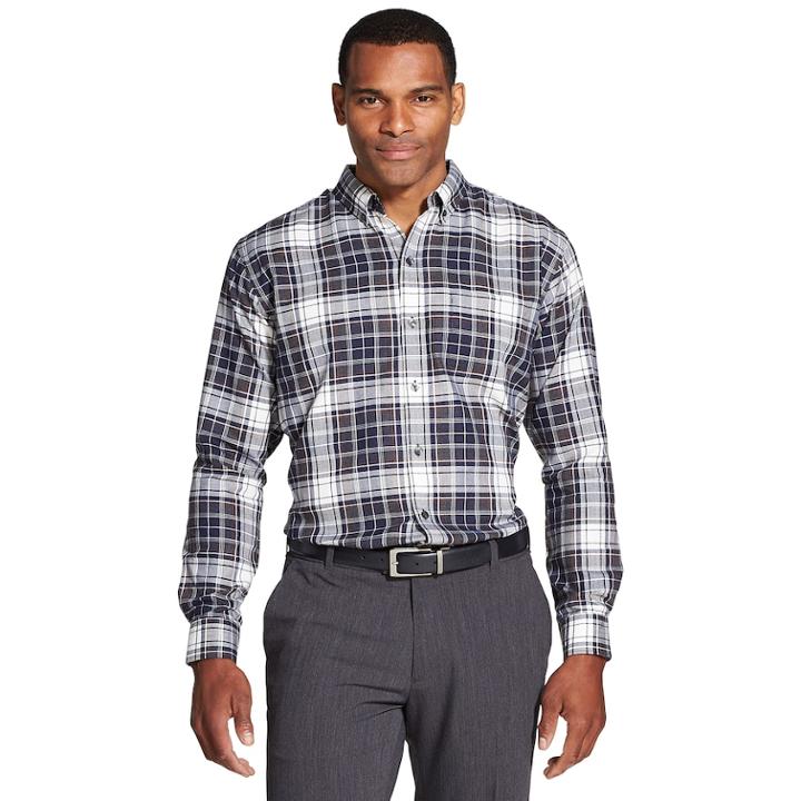 Men's Van Heusen Flex Classic-fit Non-iron Stretch Button-down Shirt, Size: Large, Med Blue