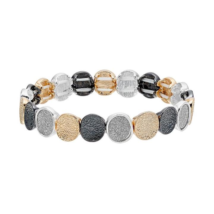 Apt. 9&reg; Tri Tone Textured Circle Stretch Bracelet, Women's, Multicolor