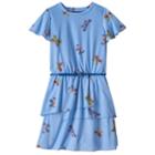 Girls 7-16 Three Pink Hearts Patterned Tiered Ringer Dress With Belt, Girl's, Size: 8, Blue Other