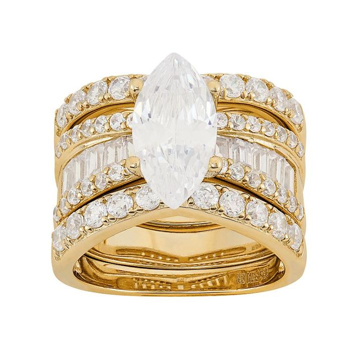 Cubic Zirconia Marquise Engagement Ring Set In Sterling Silver, Women's, Size: 8, White