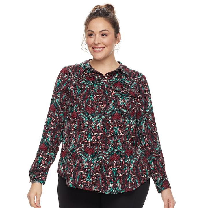 Plus Size Dana Buchman Nailhead Button-down Camp Shirt, Women's, Size: 2xl, Dark Red