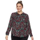 Plus Size Dana Buchman Nailhead Button-down Camp Shirt, Women's, Size: 2xl, Dark Red