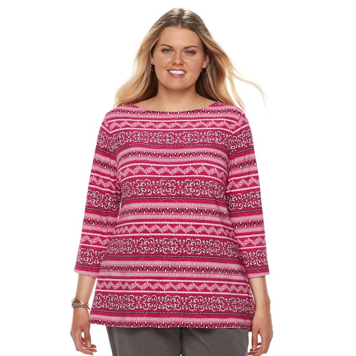Plus Size Croft & Barrow&reg; Printed Jacquard Boatneck Tee, Women's, Size: 3xl, Dark Pink