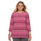 Plus Size Croft & Barrow&reg; Printed Jacquard Boatneck Tee, Women's, Size: 3xl, Dark Pink