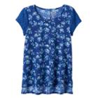 Girls 7-16 & Plus Size So&reg; Floral Lace Sleeve Tee, Girl's, Size: 10, Blue (navy)