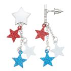 Red, White & Blue Glittery Star Nickel Free Drop Earrings, Women's, Multicolor