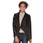 Women's Apt. 9&reg; Faux-suede Faux-leather Draped Jacket, Size: Large, Black