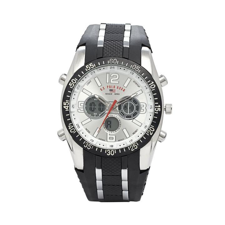 U.s. Polo Assn. Mens Analog And Digital Rubber Chronograph Watch - Us9061b, Size: Xl, Black
