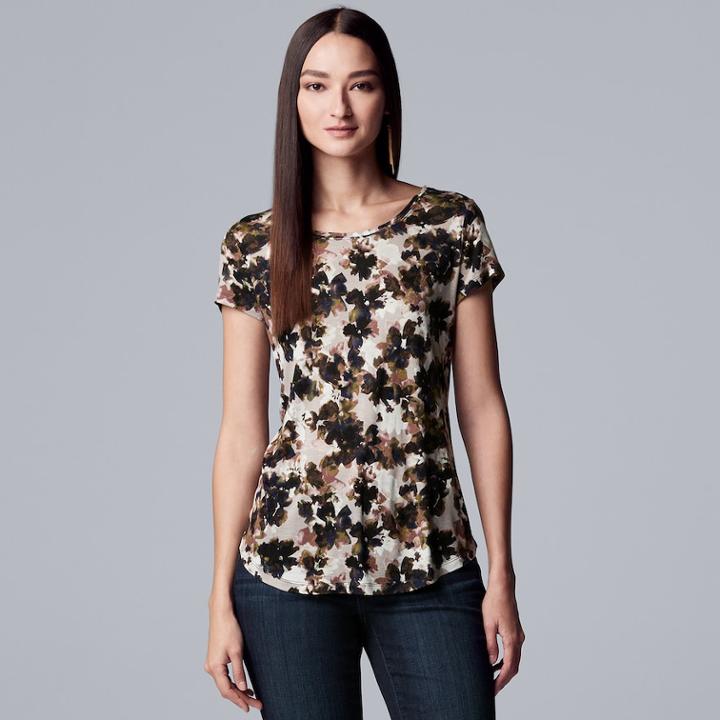 Women's Simply Vera Vera Wang Essential Print Scoopneck Tee, Size: Small, Dark Grey