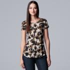 Women's Simply Vera Vera Wang Essential Print Scoopneck Tee, Size: Small, Dark Grey