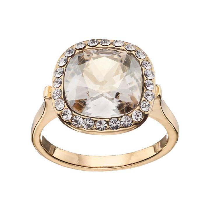 Brilliance 14k Gold-plated Gray Crystal Ring With Swarovski Crystals, Women's, Size: 7, Yellow