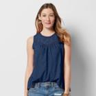 Women's Sonoma Goods For Life&trade; Split-back Eyelet Top, Size: Medium, Dark Blue