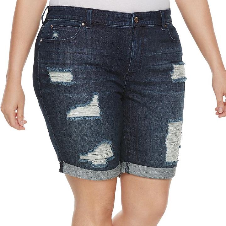 Plus Size Jennifer Lopez Destructed Jean Bermuda Shorts, Women's, Size: 20 W, Dark Blue