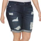 Plus Size Jennifer Lopez Destructed Jean Bermuda Shorts, Women's, Size: 20 W, Dark Blue
