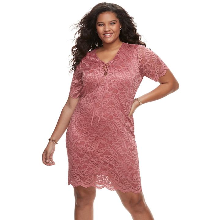 Juniors' Plus Size Liberty Love Short Sleeve Lace Bodycon Dress, Teens, Size: 2xl, Med Pink