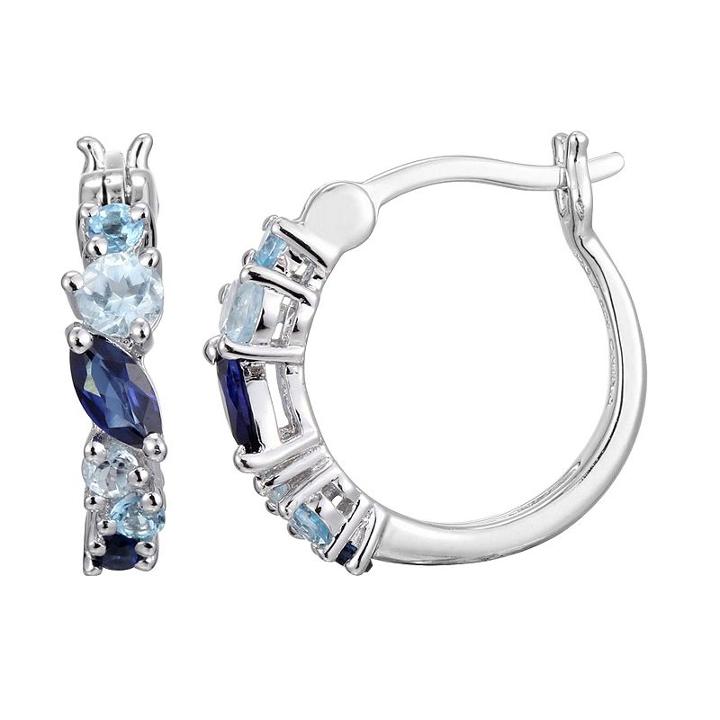 Sterling Silver Lab-created Sapphire And Blue Topaz Hoop Earrings, Women's