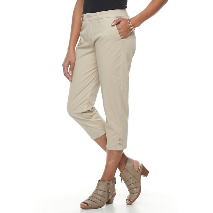 Women's Croft & Barrow&reg; Essential Twill Capri Pants, Size: 14, Lt Beige