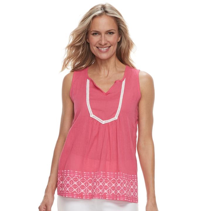 Women's Caribbean Joe Embroidered Lace Tank, Size: Large, Med Red